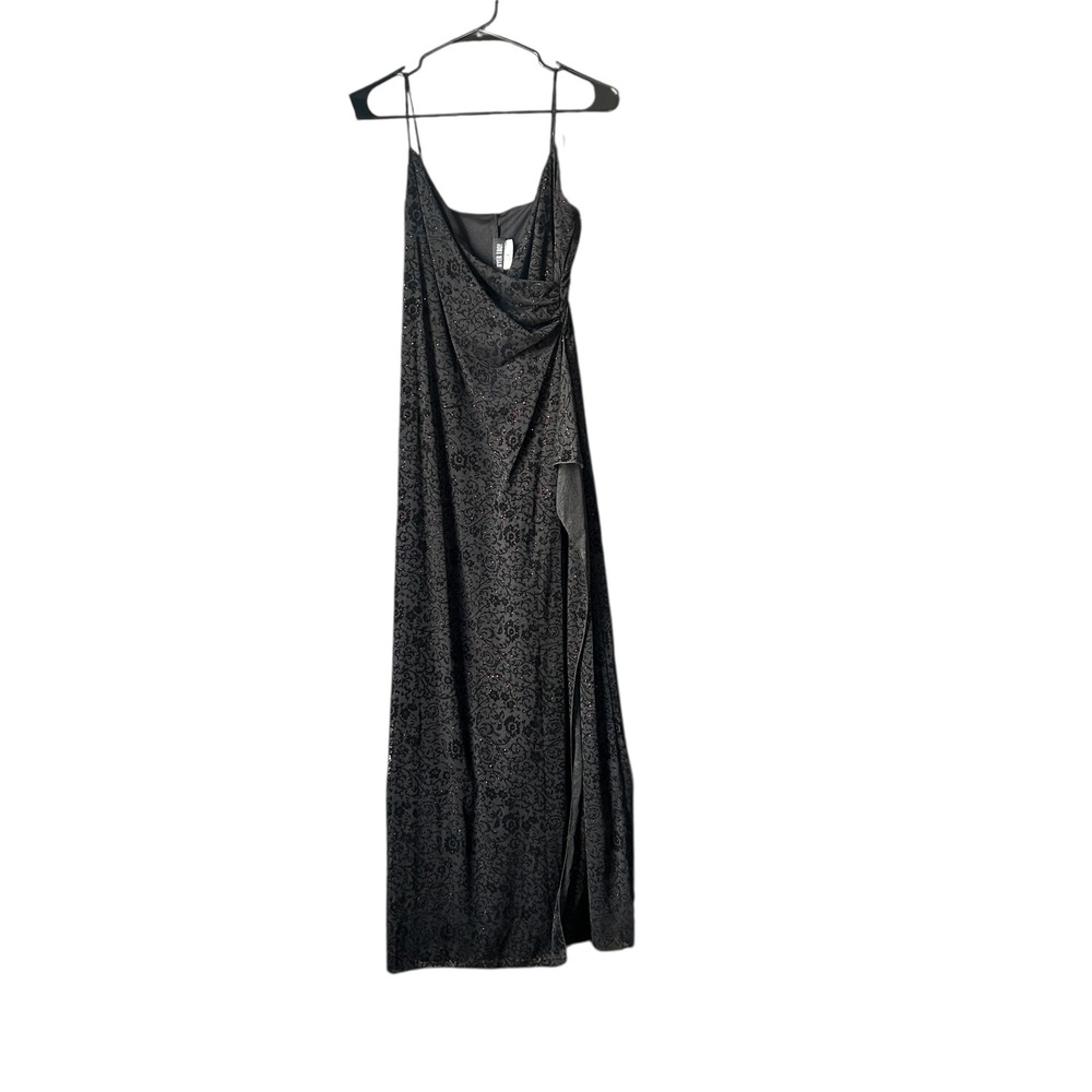 Whimsigoth Y2K‎ Vtg Byer Too! Maxi Dress Black Floral Print Sleeveless with Slit